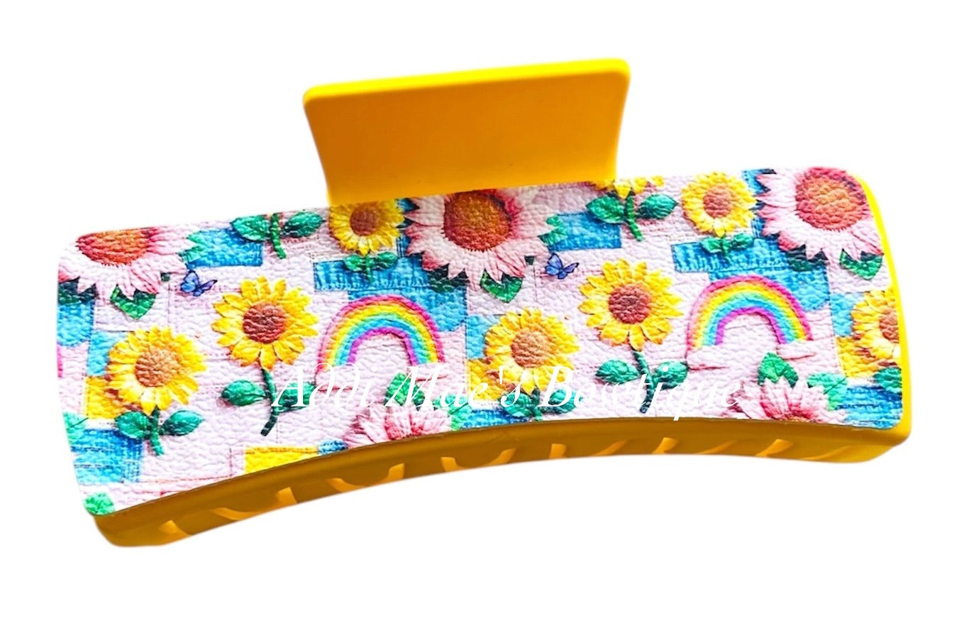 Sunflower Rainbow Patchwork XL Claw Clip
