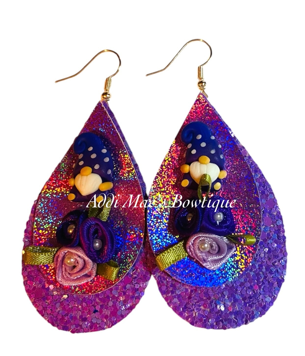 Purple Gnomes Stacked Tear Drop Earrings