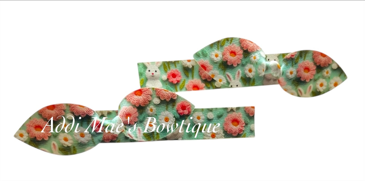 Mint & Coral Bunnies Mini Top Knot Alligator Clip Set