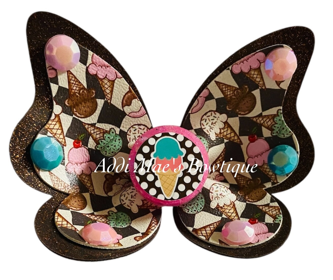 Retro Checkered Ice cream Butterfly Bow