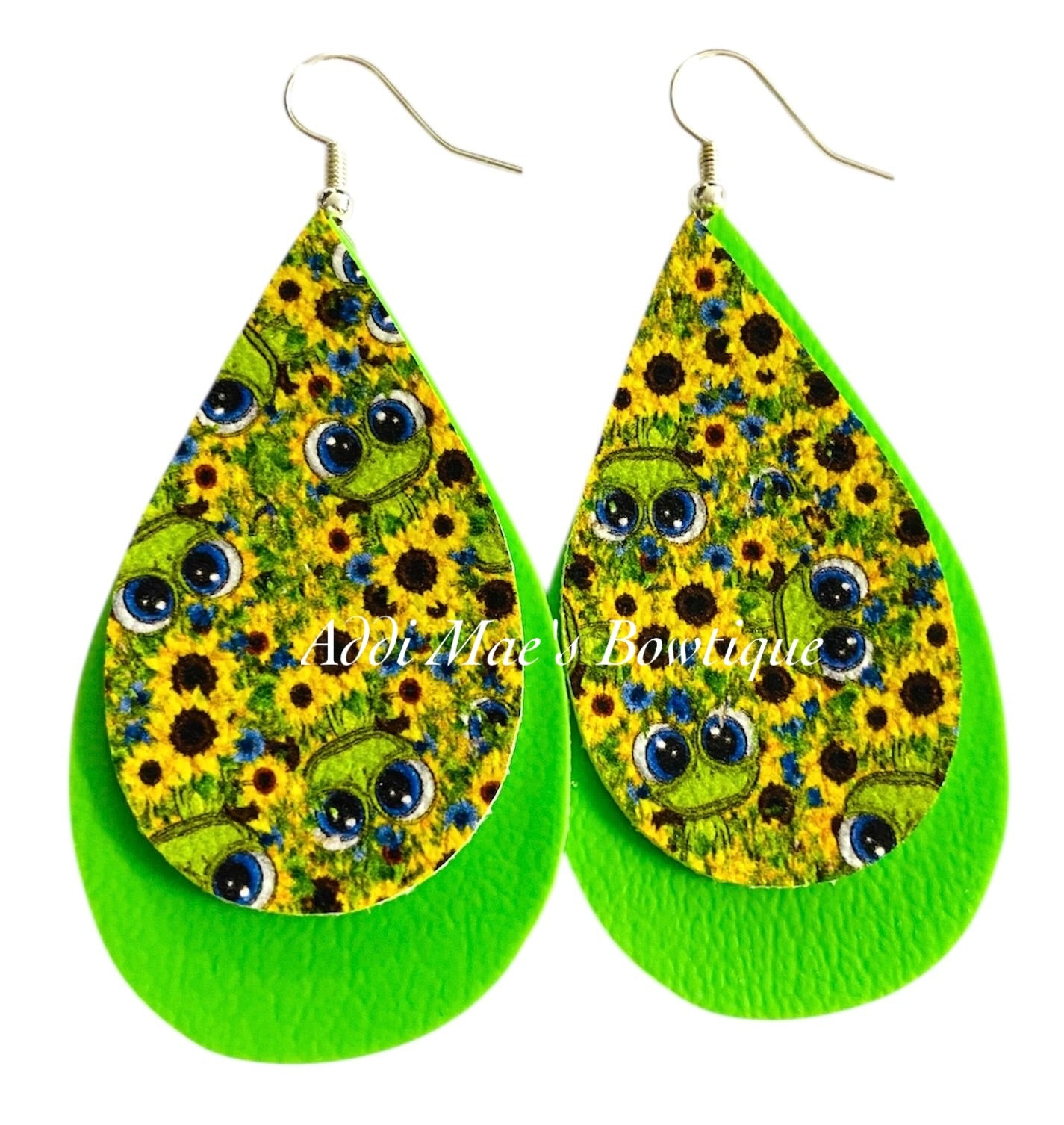 Sunflower Frog Stacked Tear Drop Dangle Earrings