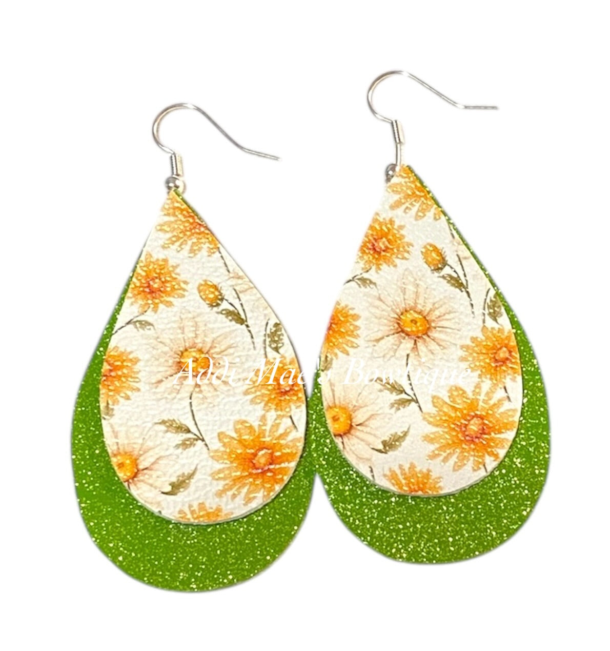 Yellow Daisy Stacked Tear Drop Dangle Earrings
