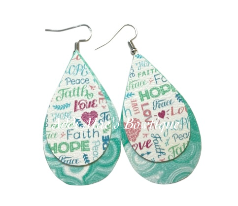 Peace, Love, Hope Stacked Tear Drop Dangle Earrings