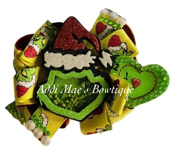 Green Grouch Christmas Ribbon Bow
