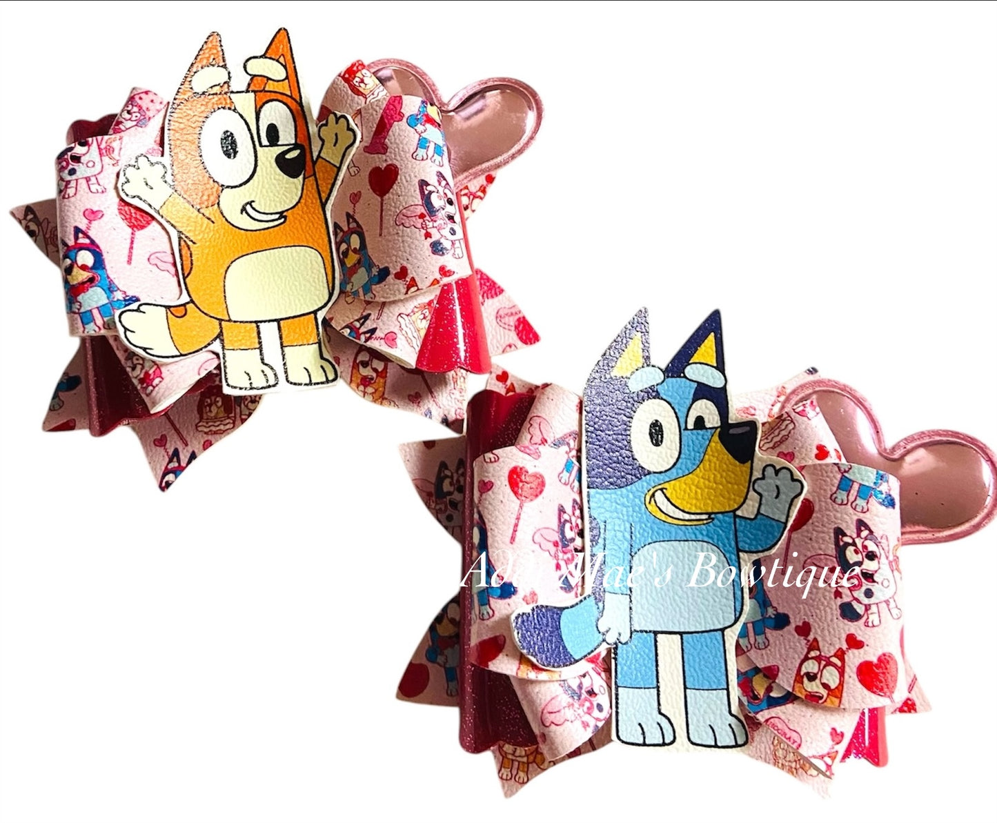 Blue Cartoon Dog Valentines Piggy Bow Set