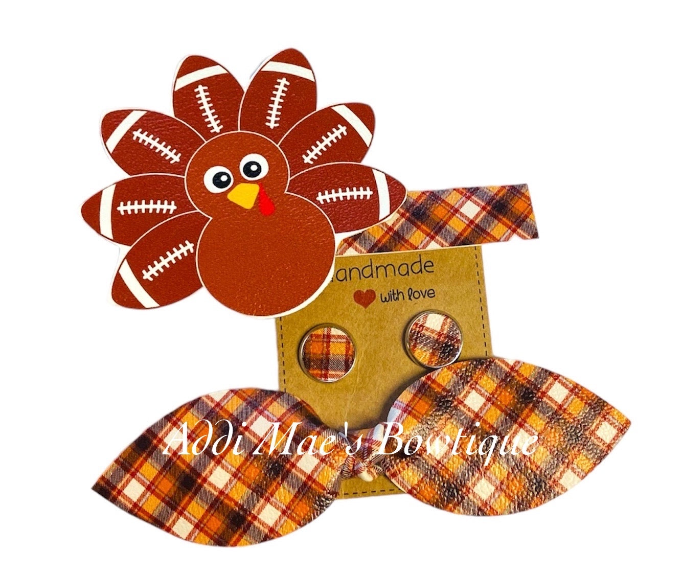 Thanksgiving Football Turkey Fall Top Knot Clip,Turkey Clip, Earring Set