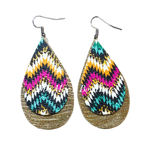 Western Chevron Stacked Tear Drop Dangle Earrings