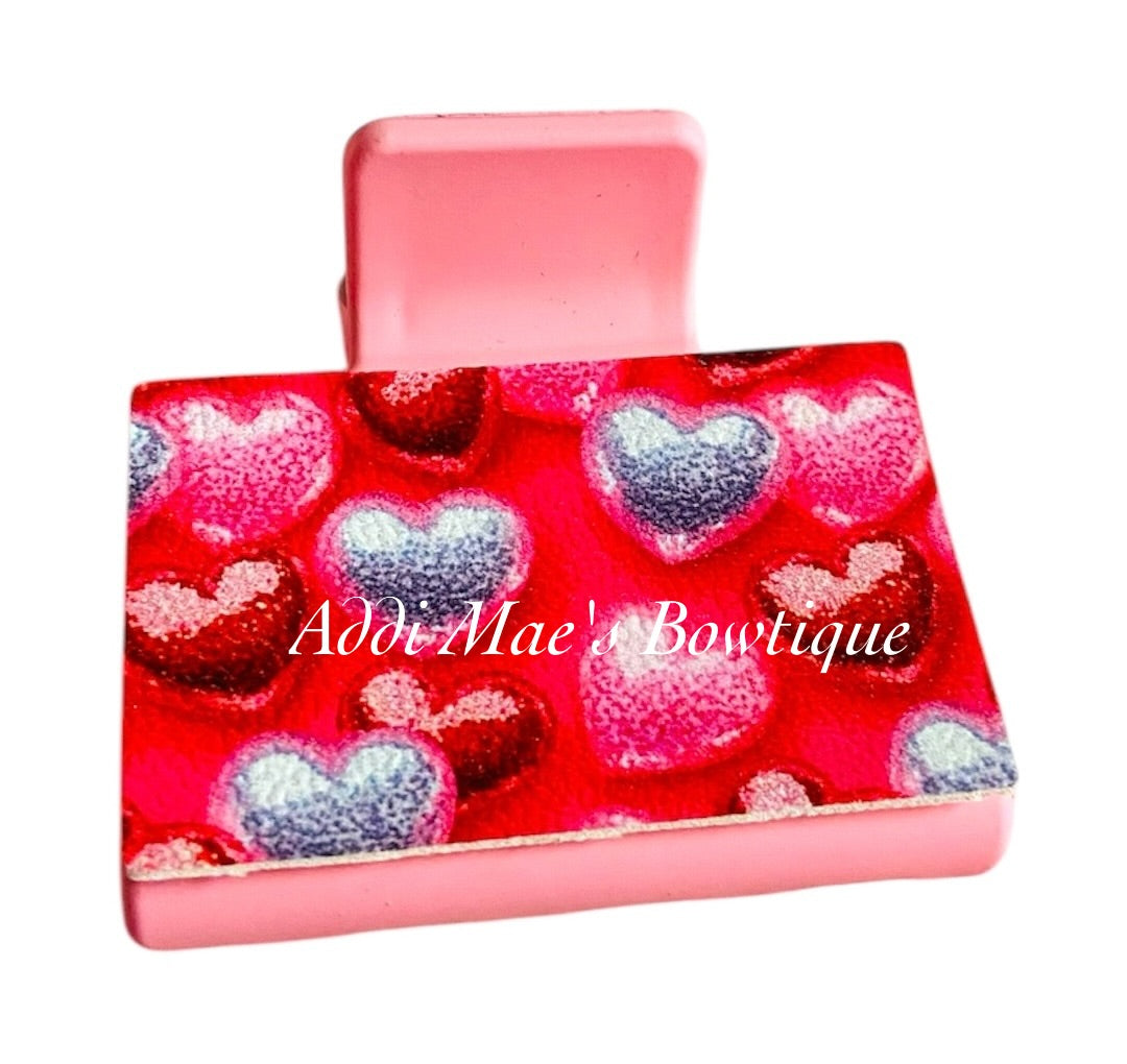 Floating Pink and Red Hearts Small Claw Clip