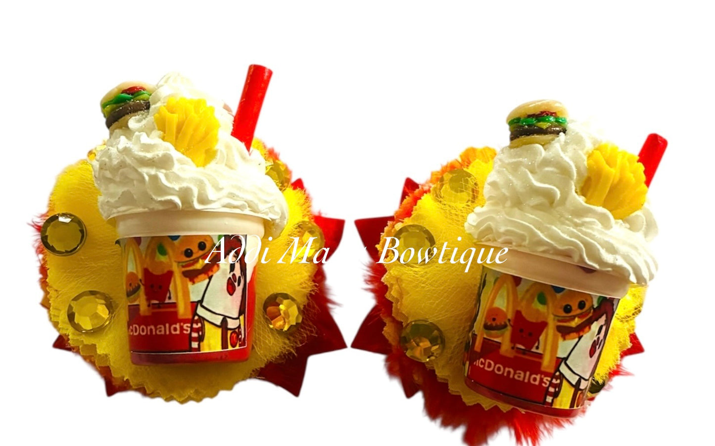 Fast Food Fries Restaurant Cotton Frayed Fabric Flower Piggy Set