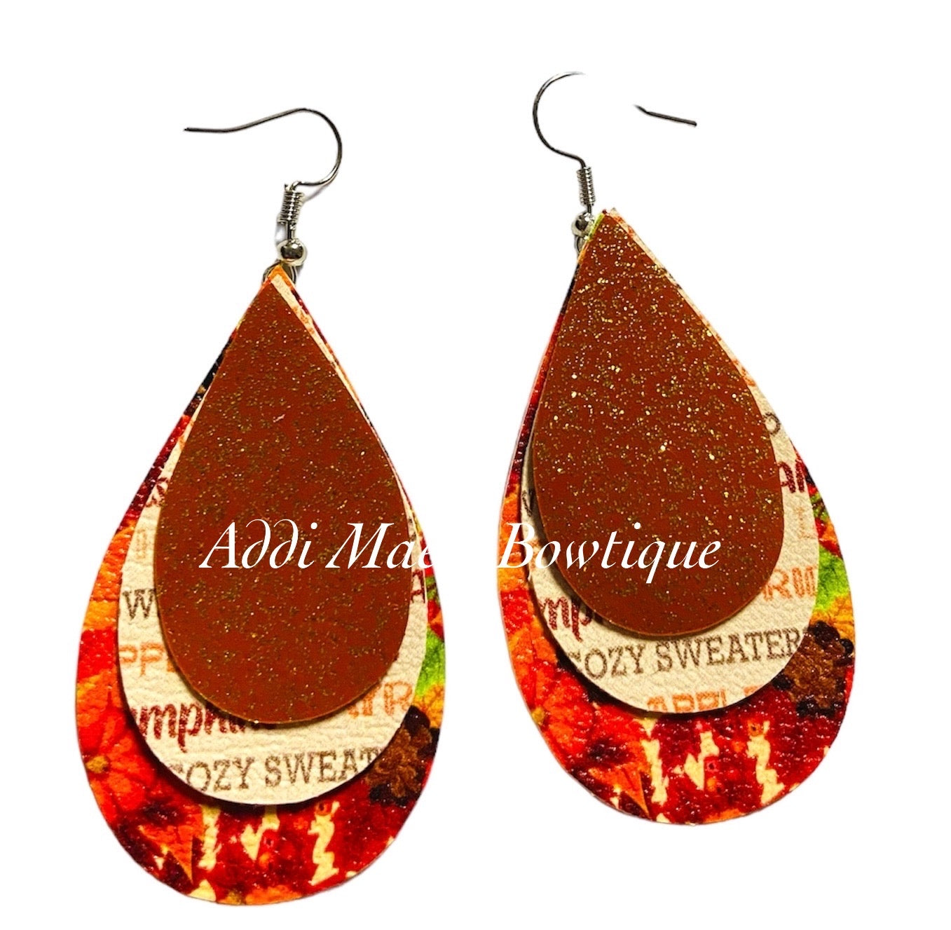 Fall Words Stacked Tear Drop Dangle Earrings