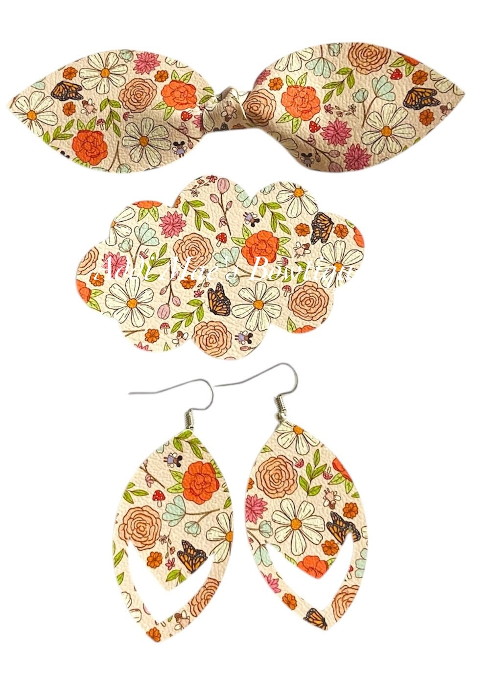 Butterfly Garden Top Knot Clip, 3” Snap Clip, & Earrings Set