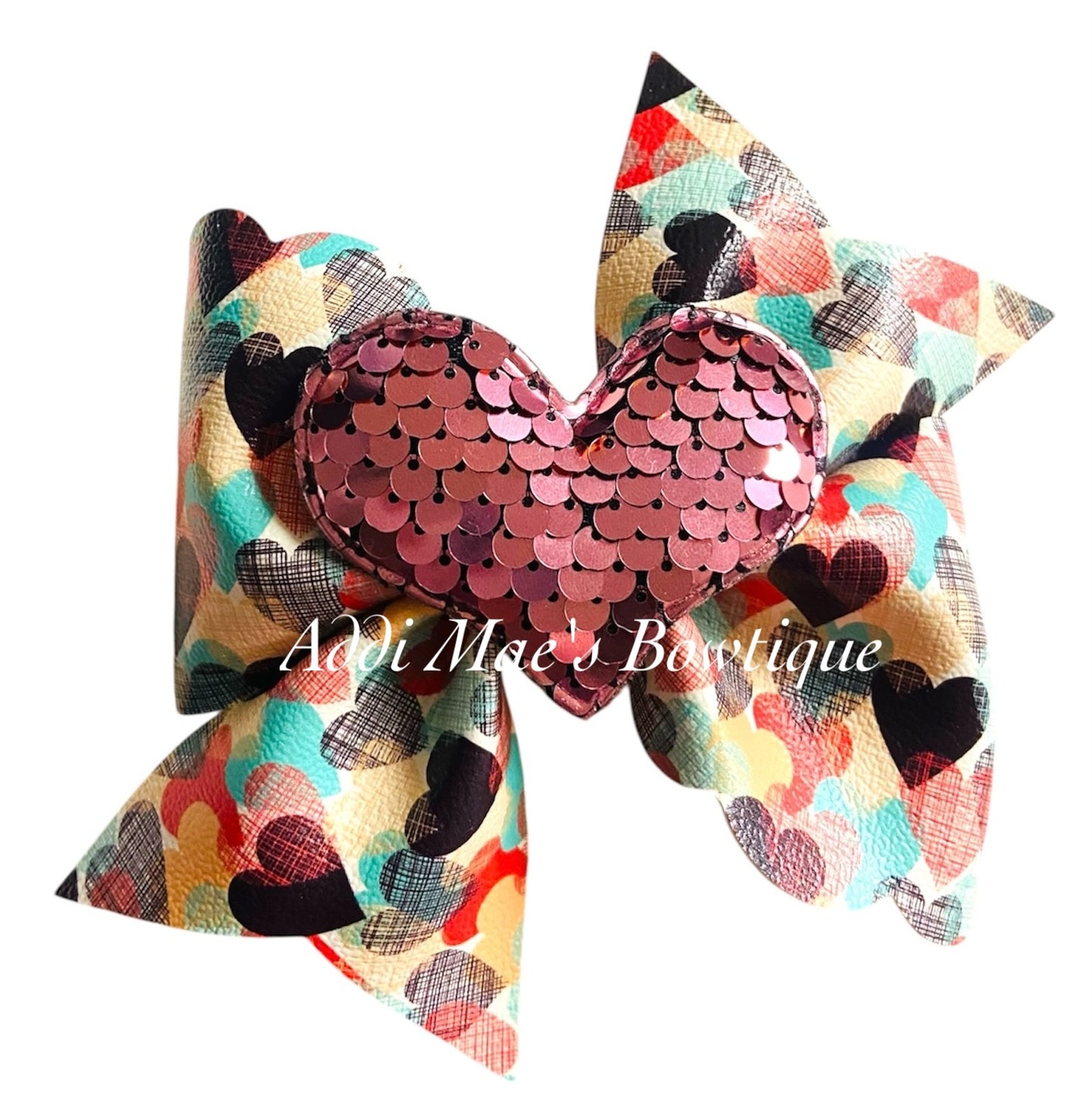 Neutral Hearts Sequin Heart Bow