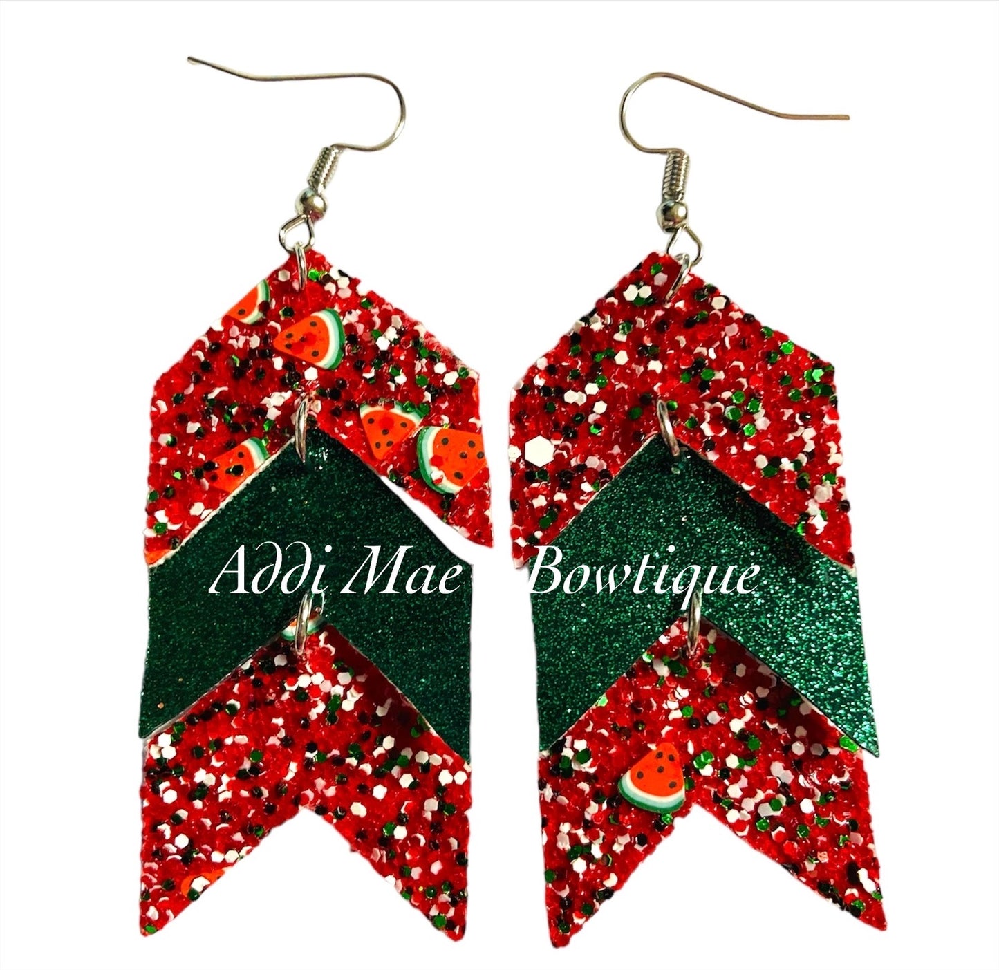 Watermelon Glitter Chevron Dangle Earrings