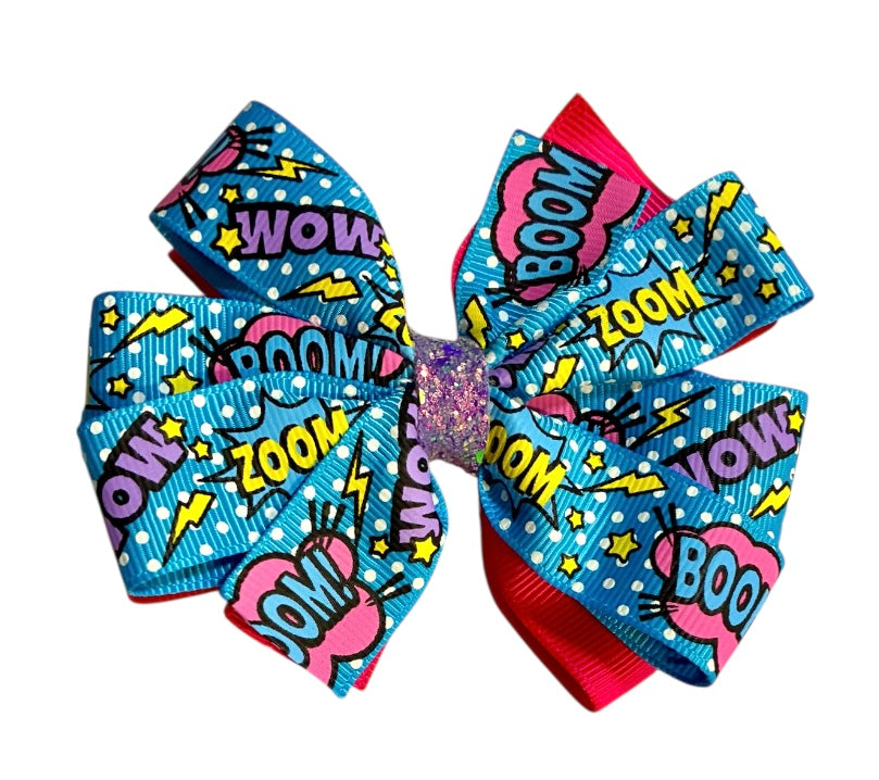 Super Hero Comic Book Words Ribbon Bow