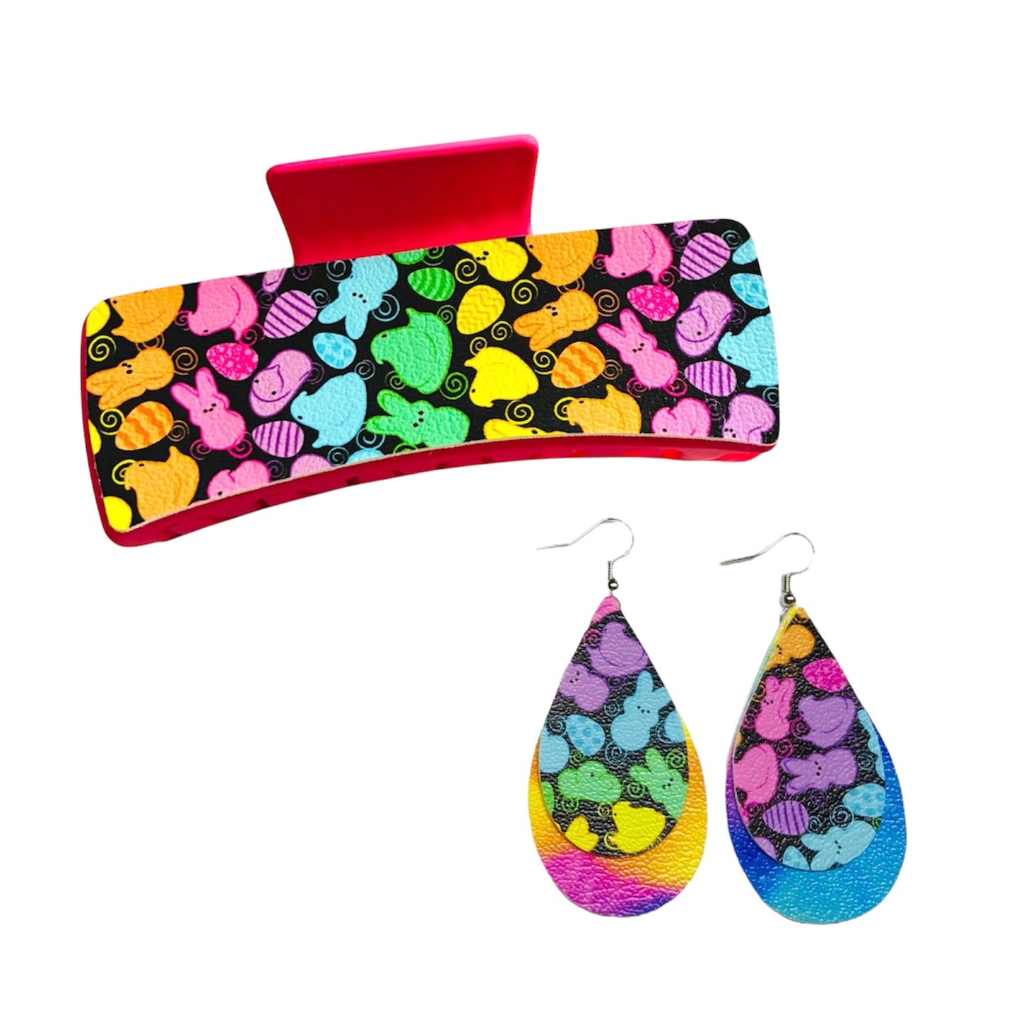 Neon Marshmallow Bunnies XL Claw Clip Earring Set