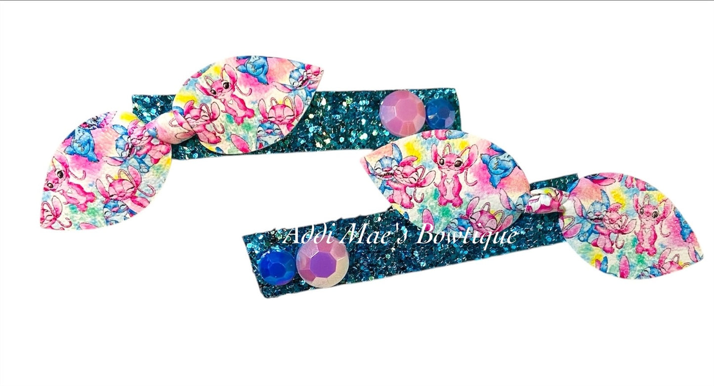 Blue & Pink Experiment Alien Mini Top Knot Alligator Clip Set