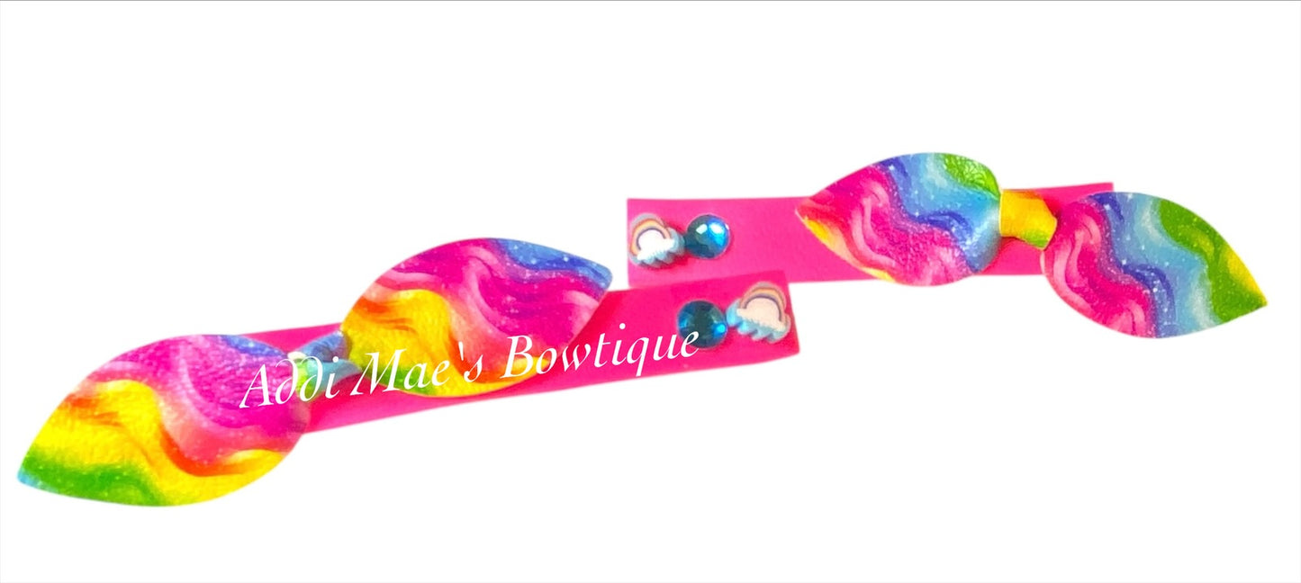 Bright Rainbow Swirls Mini Top Knot Alligator Clip Set