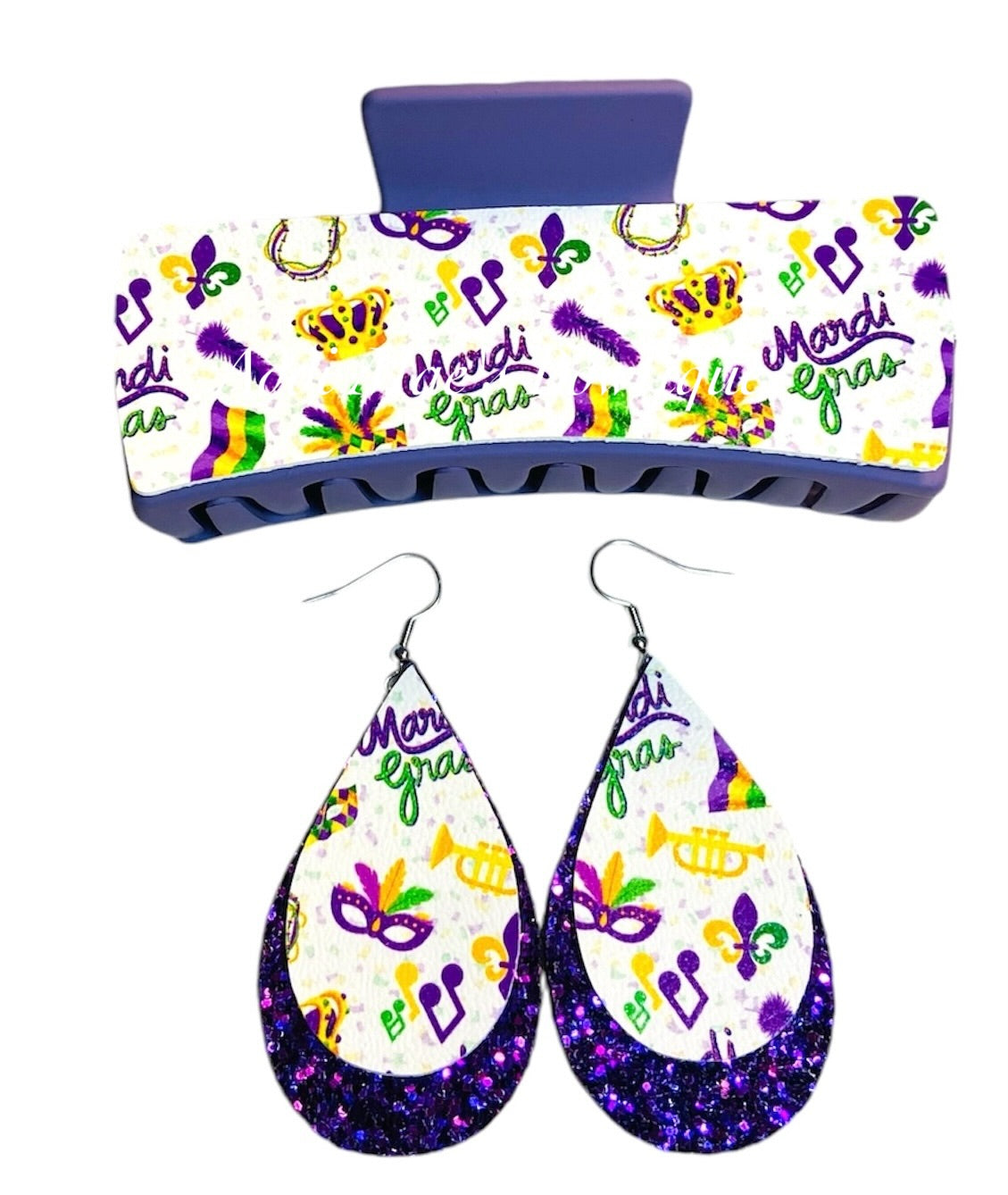 Mardi Gras XL Claw Clip Earring Set