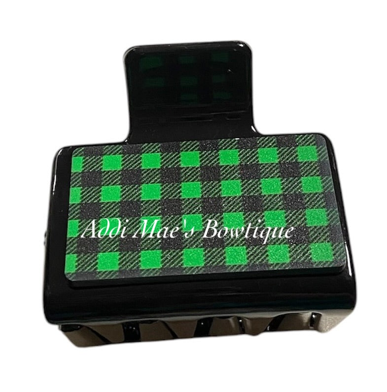 Green Buffalo Plaid Christmas Acrylic Small Claw Clip