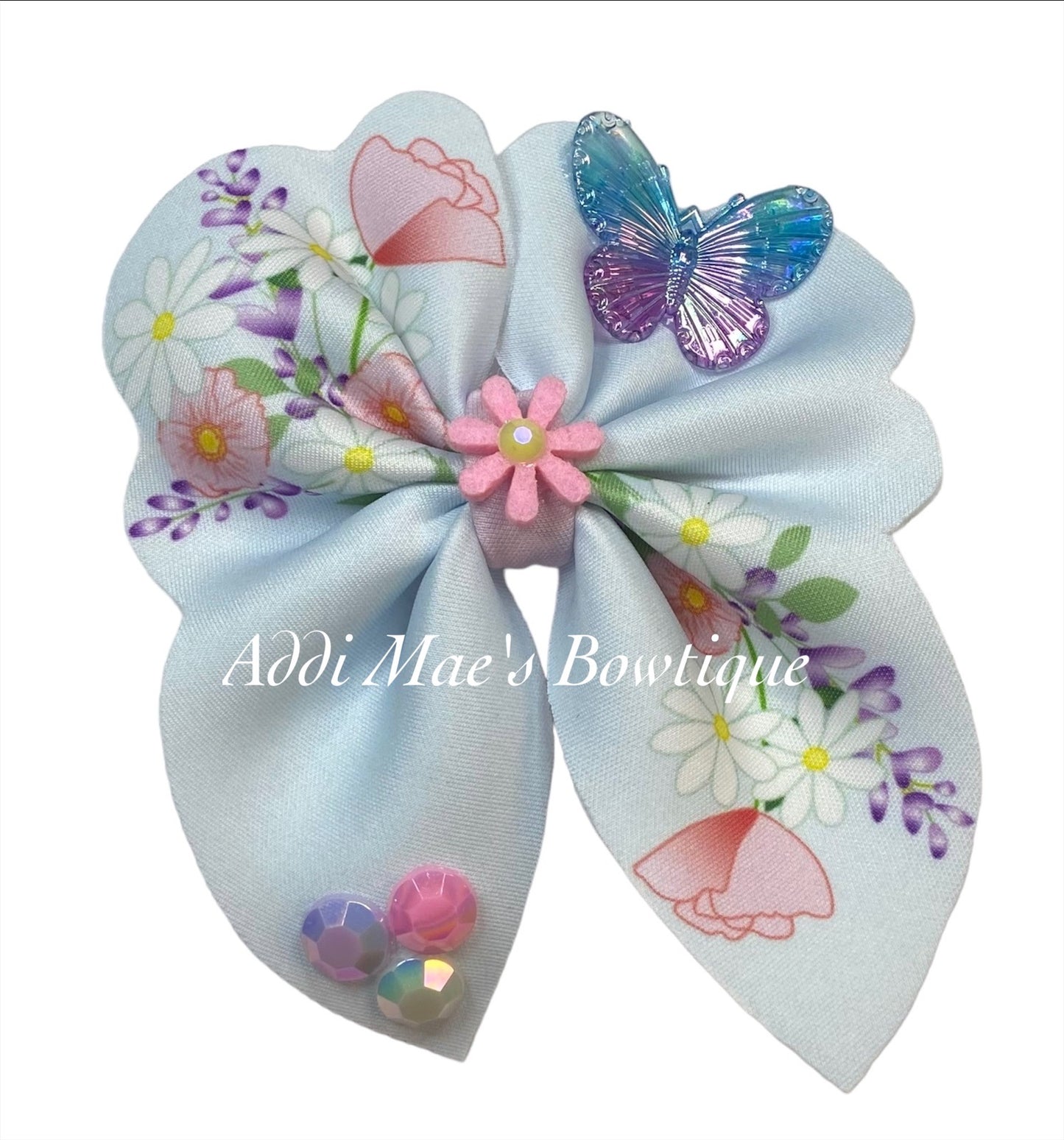Spring Flower Garden Bubble Neoprene Fabric Sailor Hair Bow
