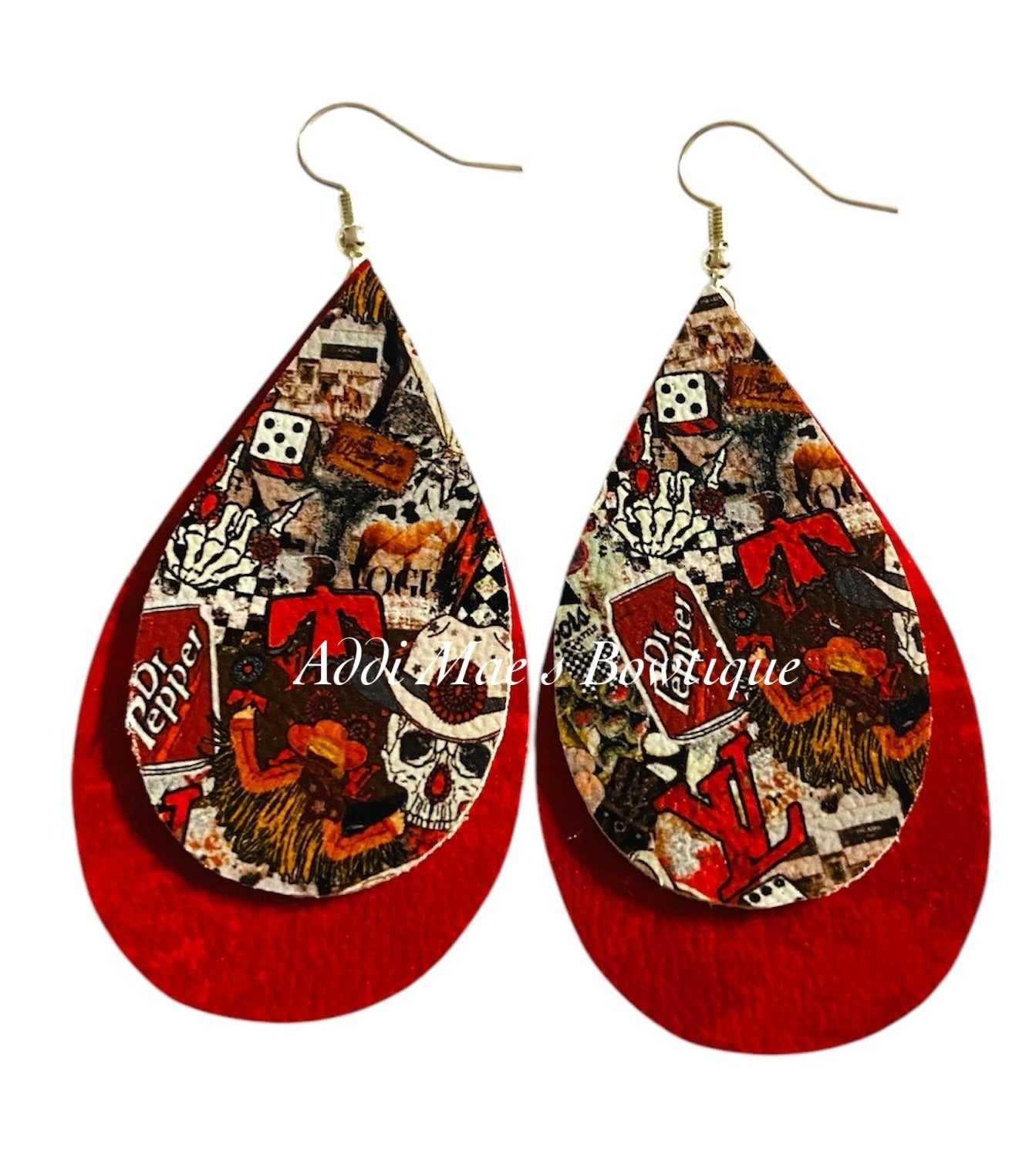 Pop Culture Red Stacked Tear Drop Dangle Earrings