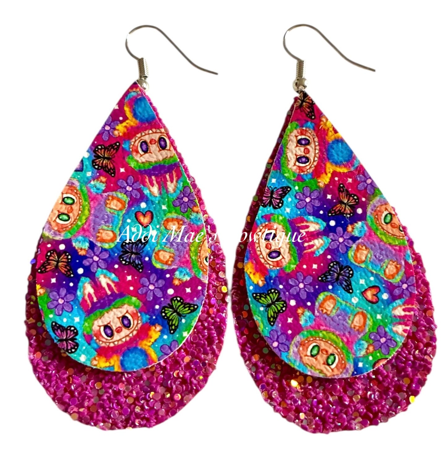 Bright Bubu Butterflies Stacked Tear Drop Dangle Earrings