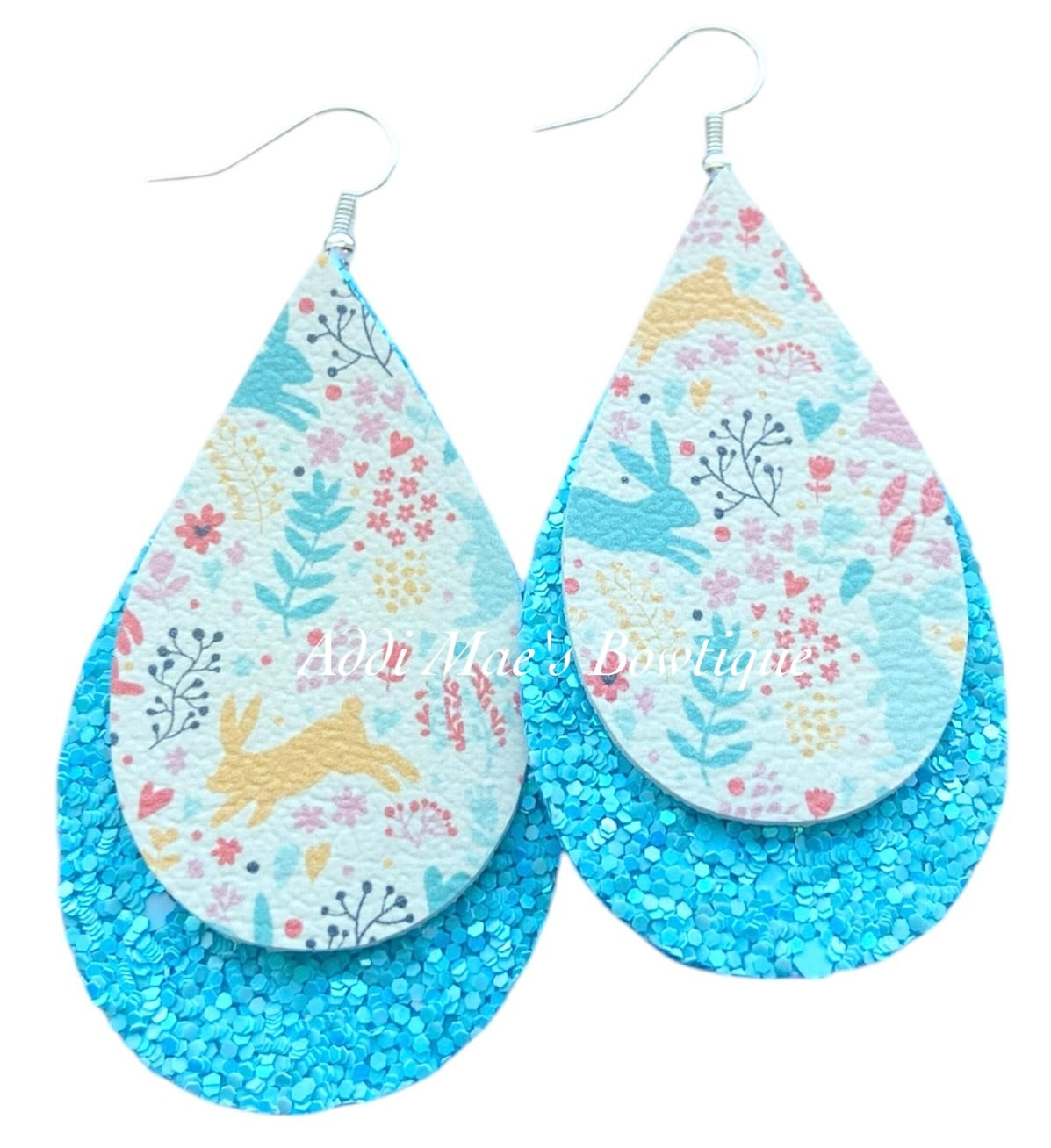 Pastel Bunnies Stacked Tear Drop Dangle Earrings