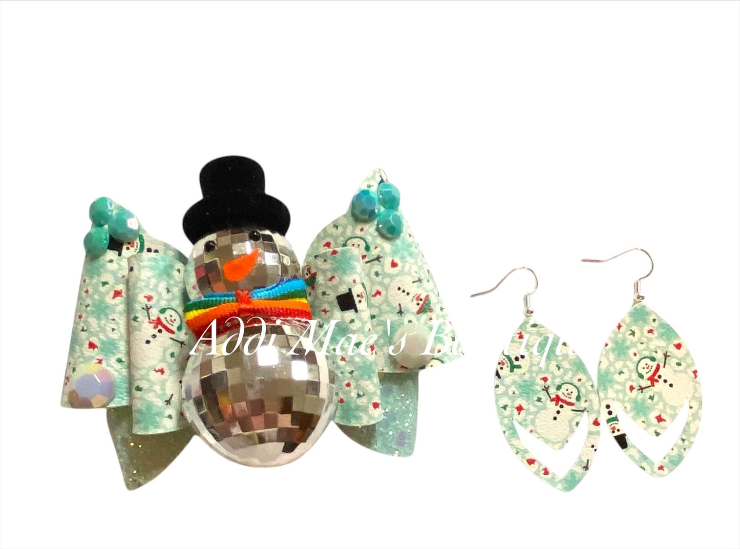 Cheetah Snowman Bow & Earrings Set