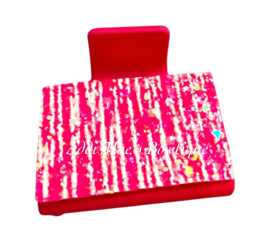 Pink Stripes Glitter Small Claw Clip