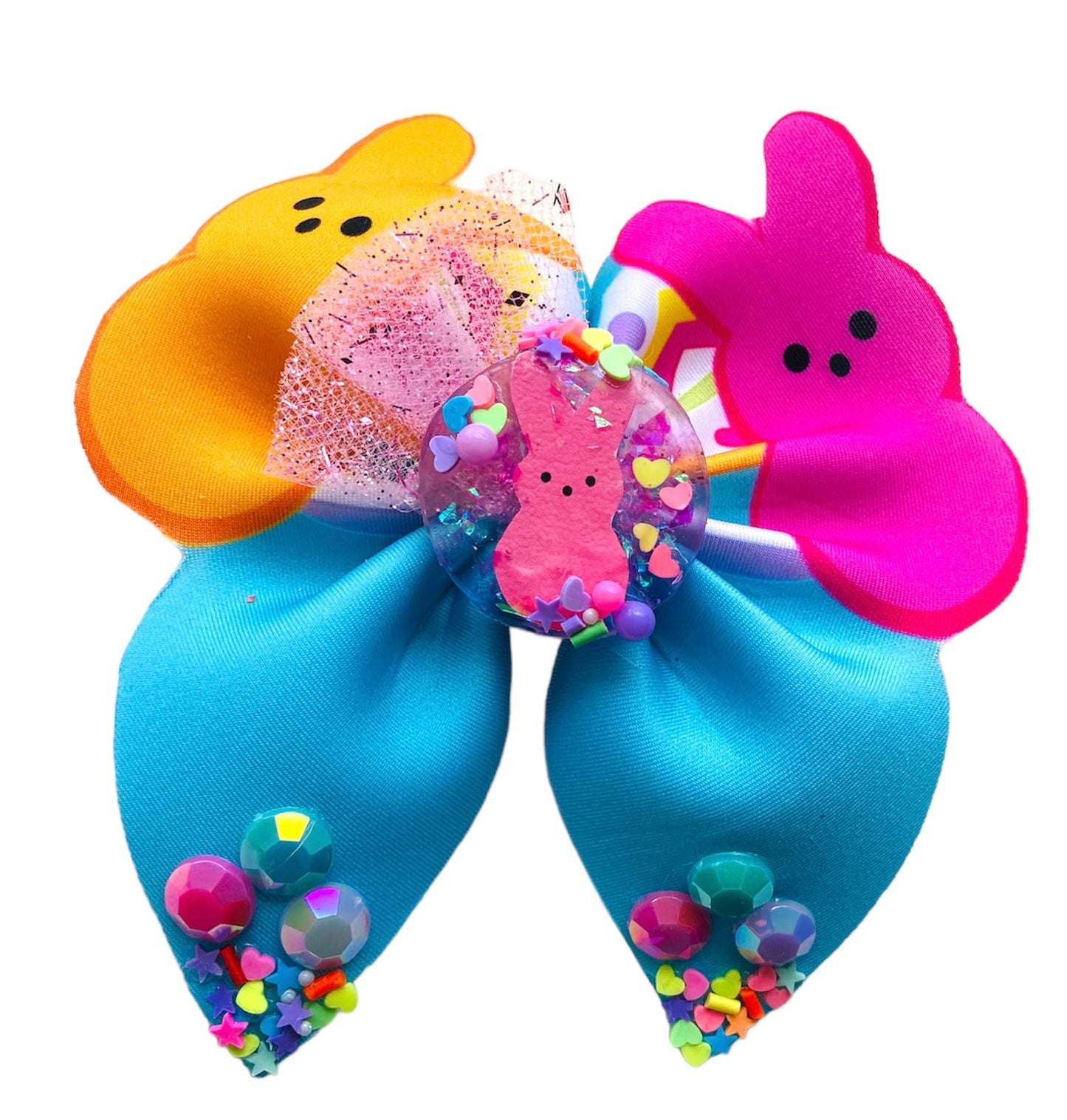 Marshmallow Candy Bunnies Bubble Neoprene Fabric Sailor Hair Bow