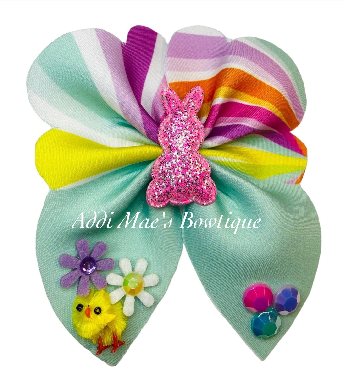 Pink Glitter Bunny Swirls Bubble Neoprene Fabric Sailor Hair Bow
