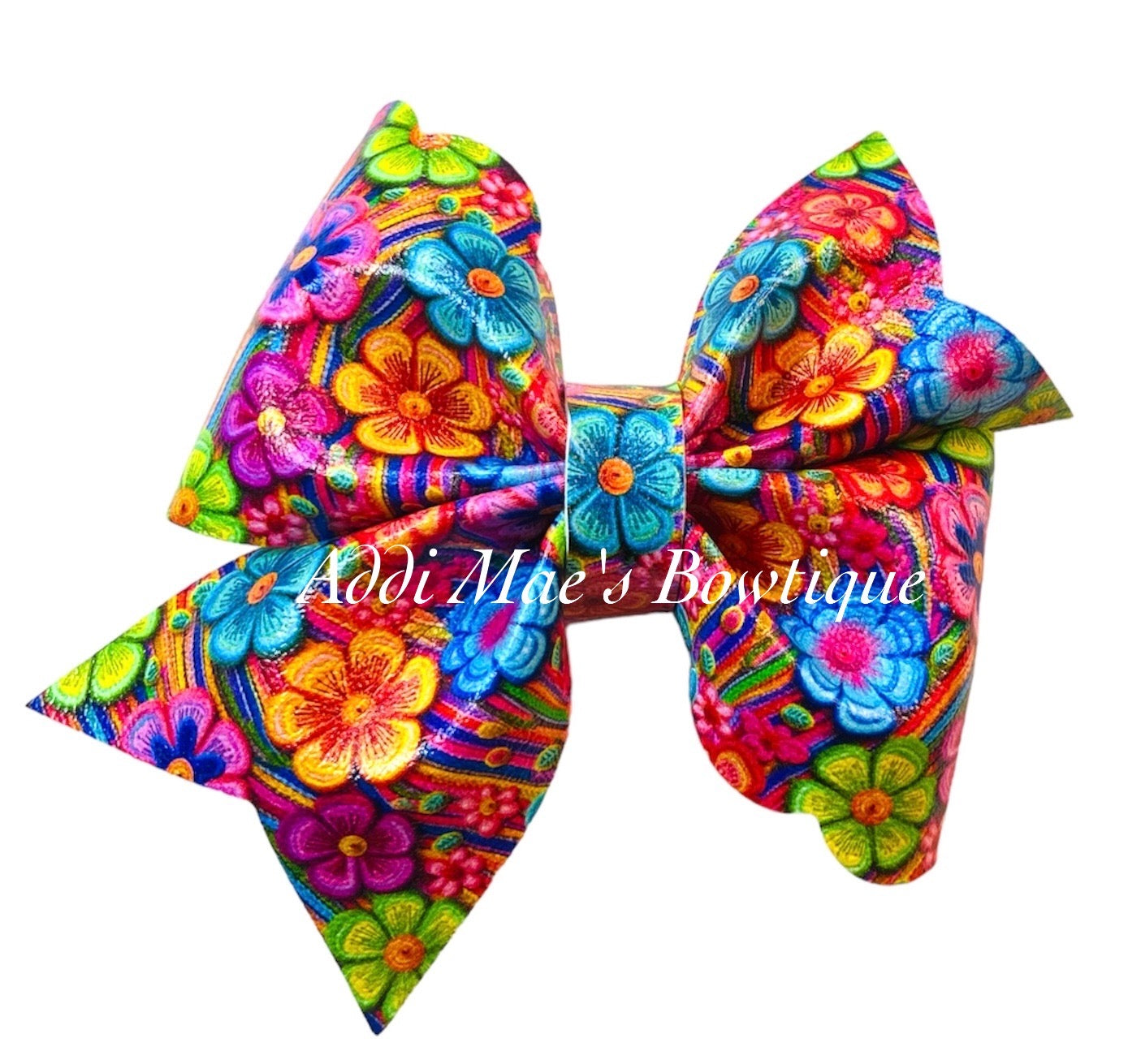 Bright Embroidered Flowers Bow