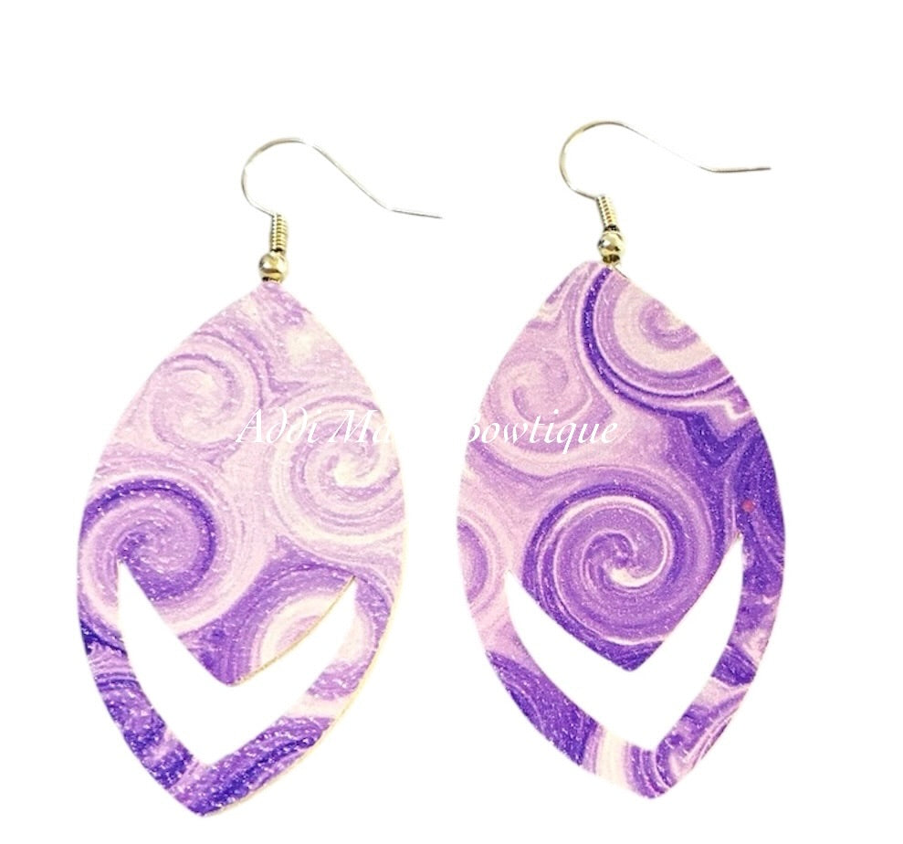 Light Purple Swirls Glitter Dangle Earrings