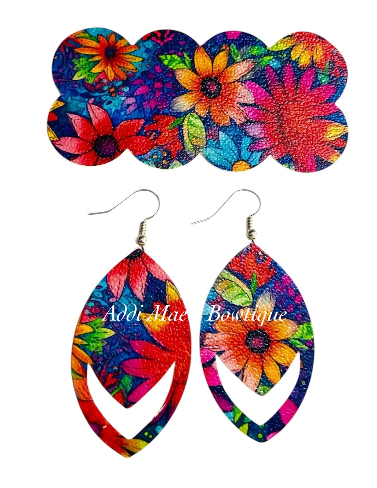 Bright Floral 3” Snap Clip& Earrings Set