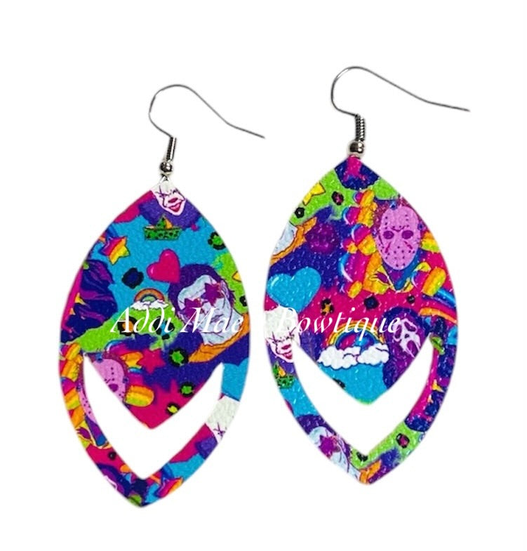 Bright Neon Scary Movie Bad Guys Halloween Dangle Earrings