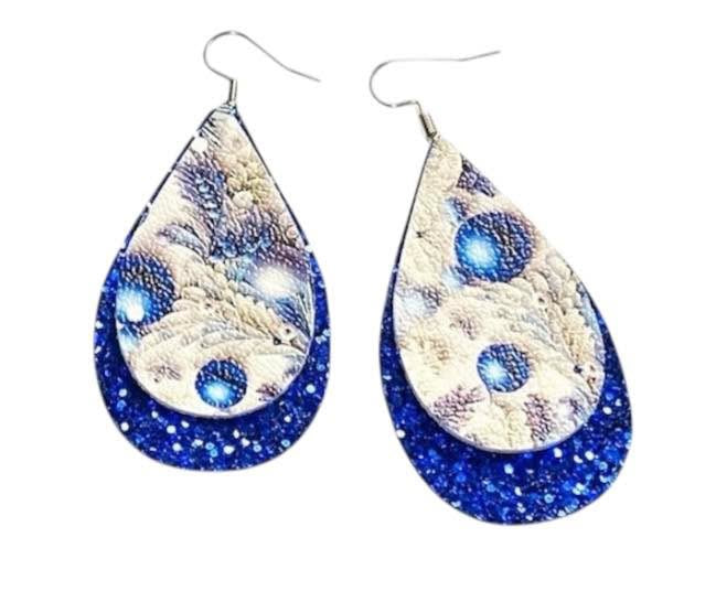 Blue Christmas Stacked Tear Drop Earrings
