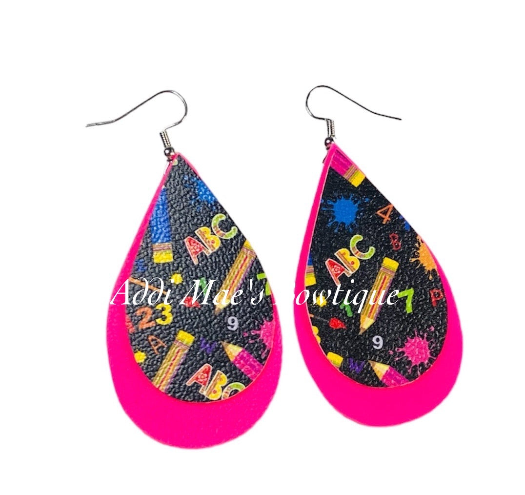 School Supplies Stacked Tear Drop Dangle Earrings