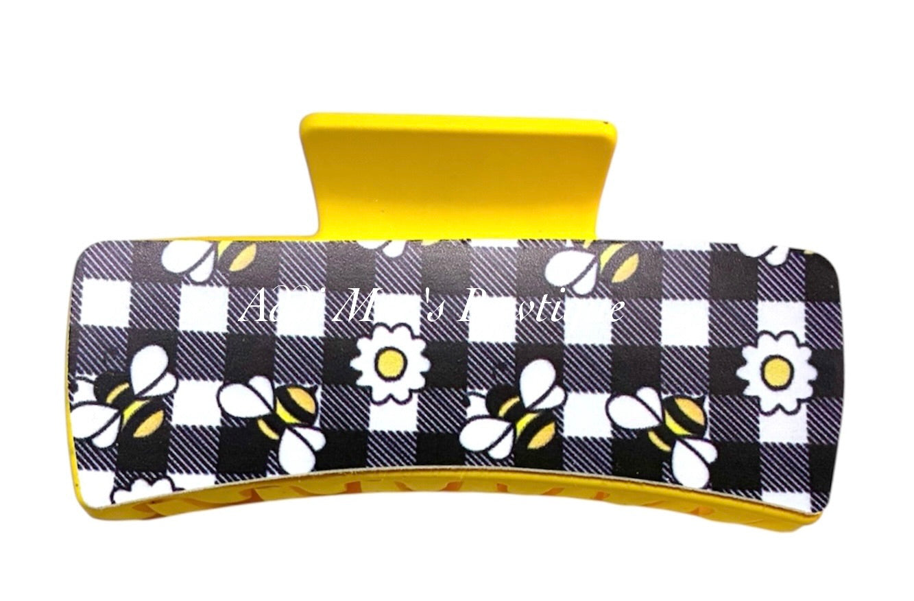 Daisies Plaid Bees XL Claw Clip