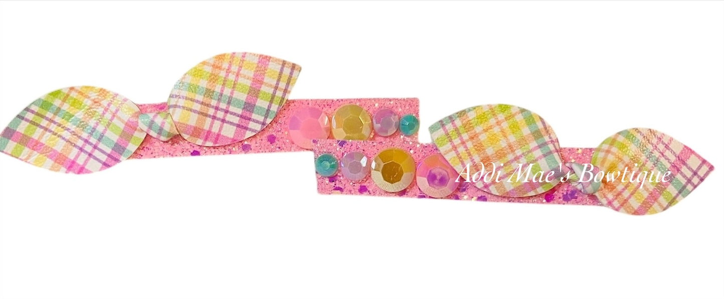 Easter Plaid Mini Top Knot Alligator Clip Set