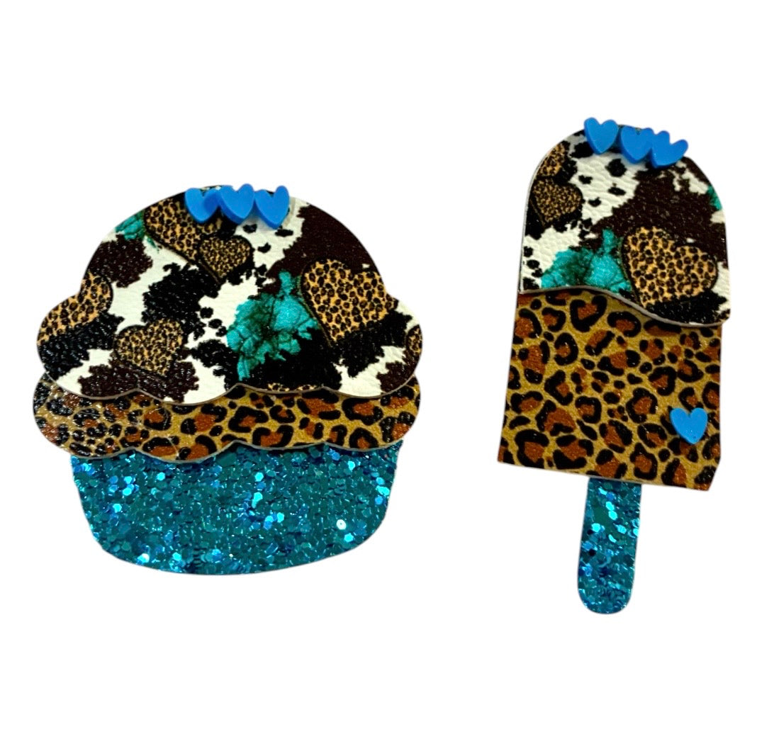 Cow Cheetah Hearts Popsicle, Cupcake Clip