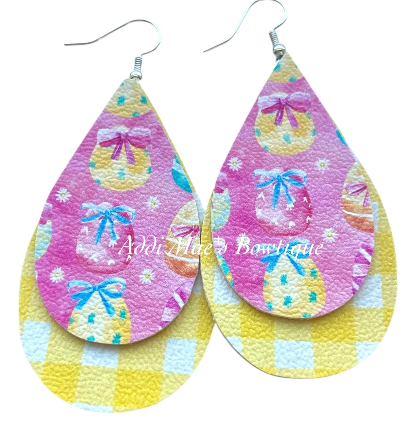Bright Easter Eggs Gingham Stacked Tear Drop Earrings