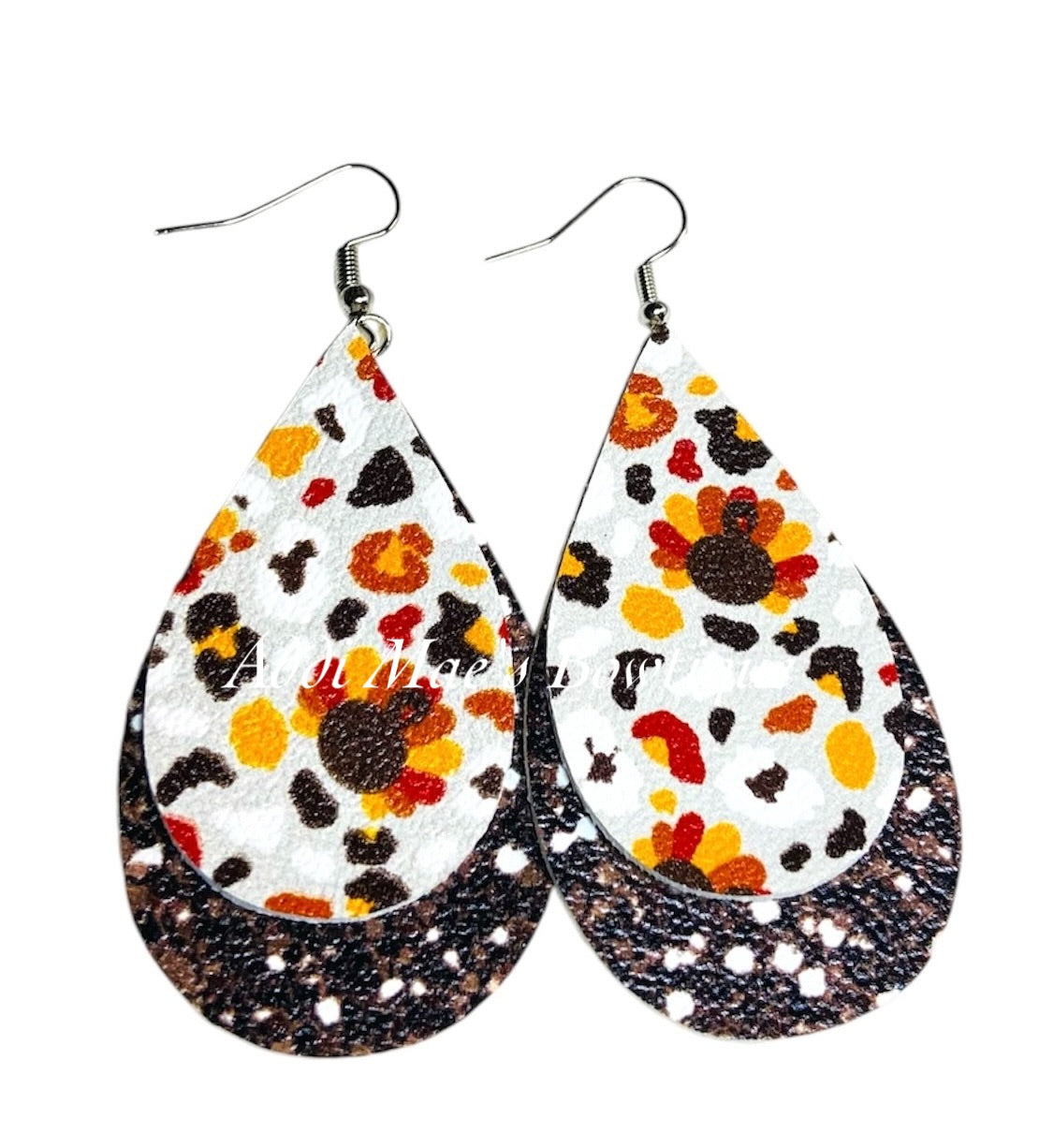 Cheetah Turkey Stacked Tear Drop Dangle Earrings