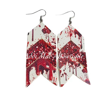 Blood Drips Halloween Chevron Dangle Earrings