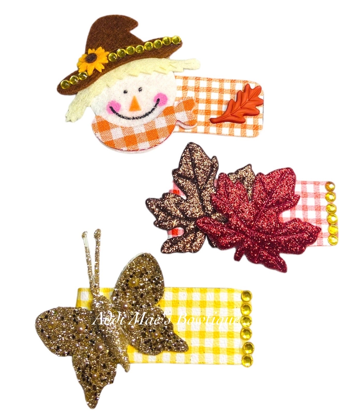 Fall Scarecrow Leaves Butterfly Gingham Snap Clip