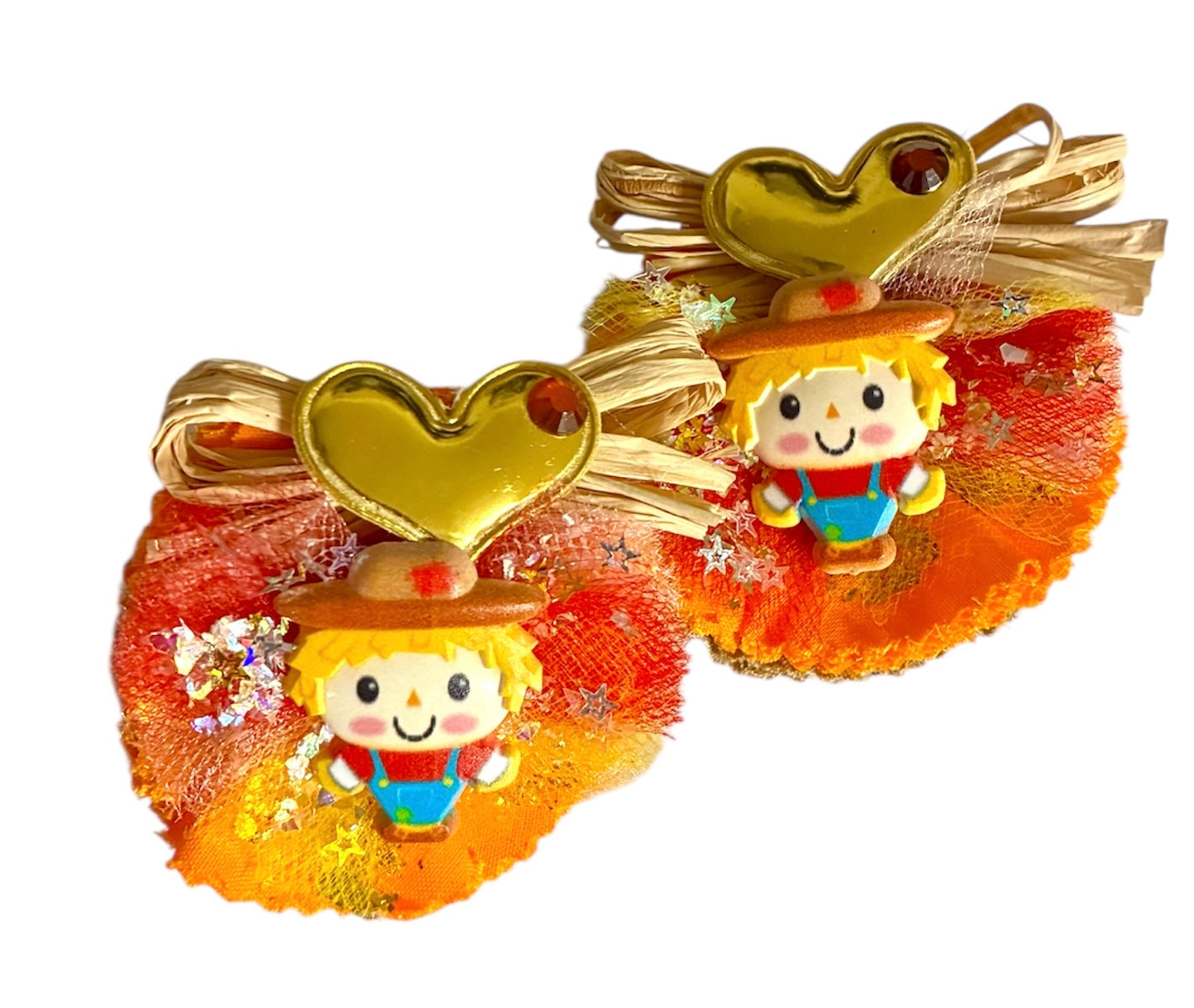 Scarecrow Cotton Frayed Fabric Flower Piggy Set