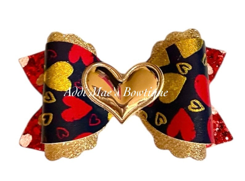 Red and Gold Hearts Bow