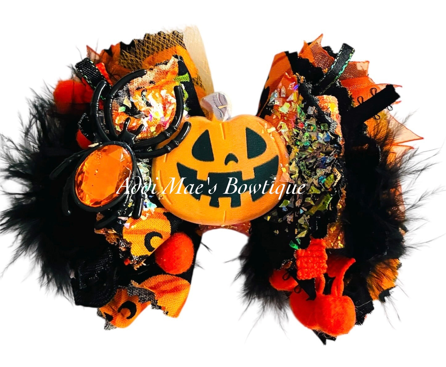 Jack O Lantern Pumpkins Frayed Cotton Fabric Hair Bow