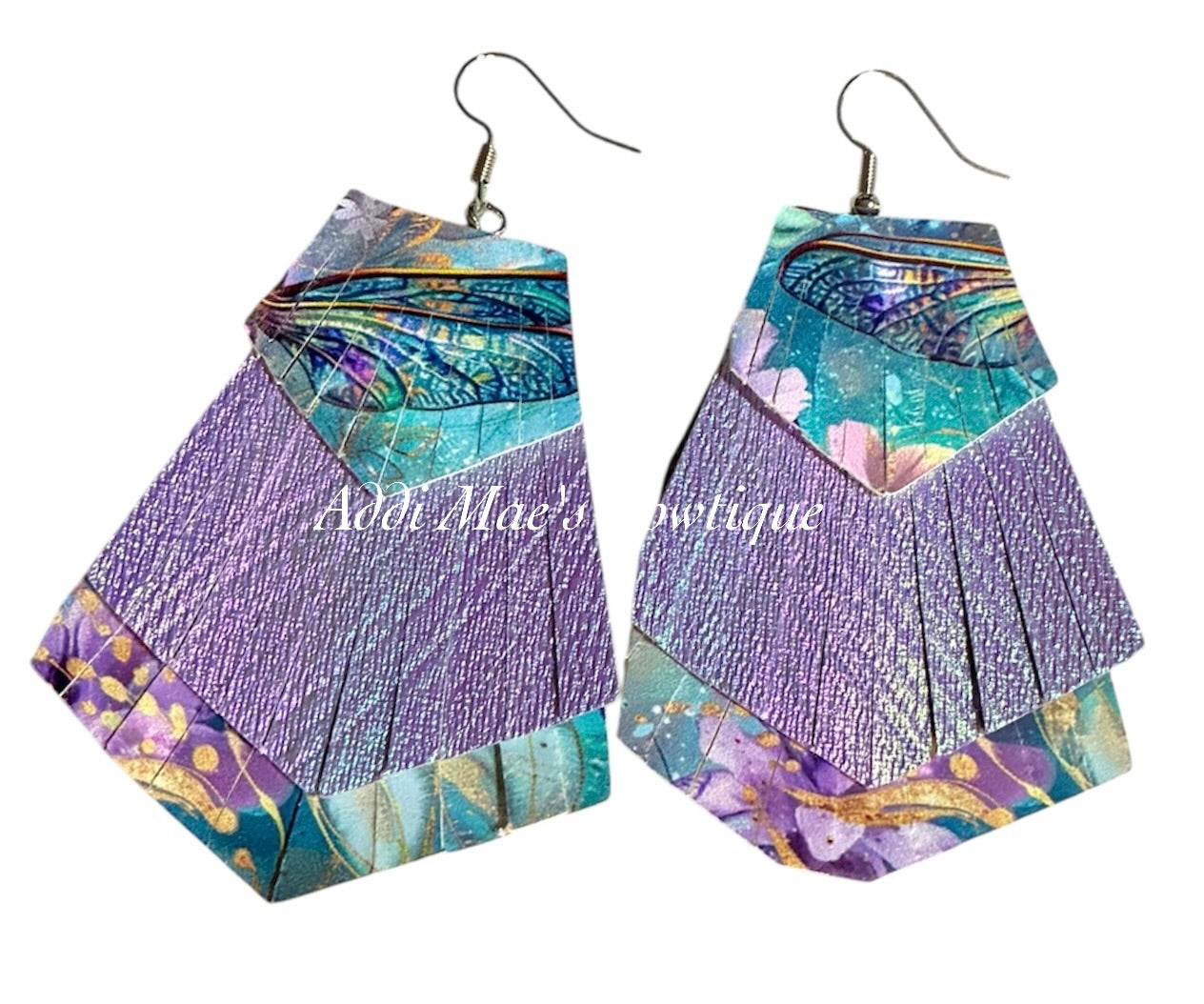 Dragonfly Iridescent Stacked Fringe Dangle Earrings