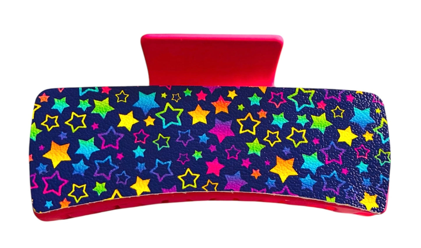 Neon LF Stars Print XL Claw Clip