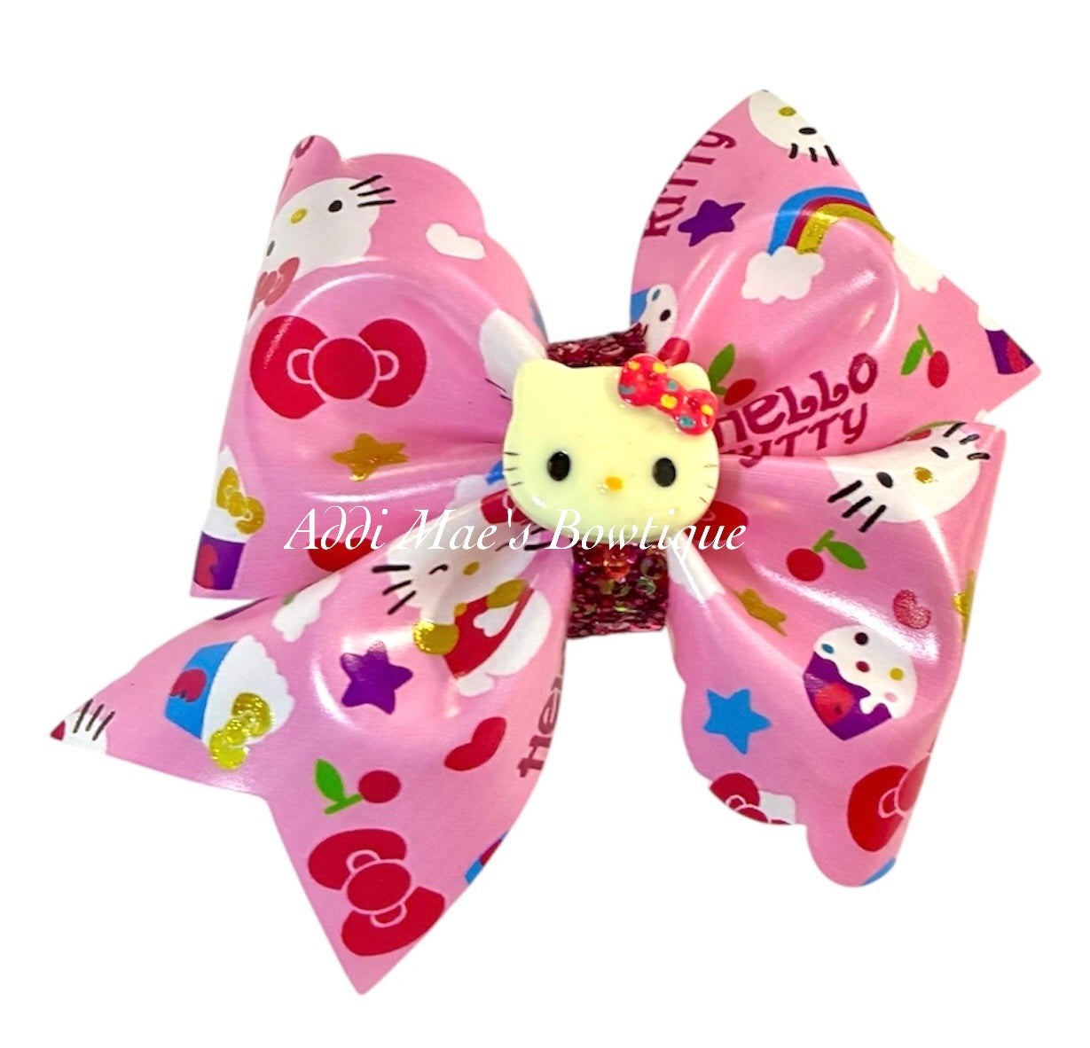 Pink Rainbow Kitty Vinyl Bow
